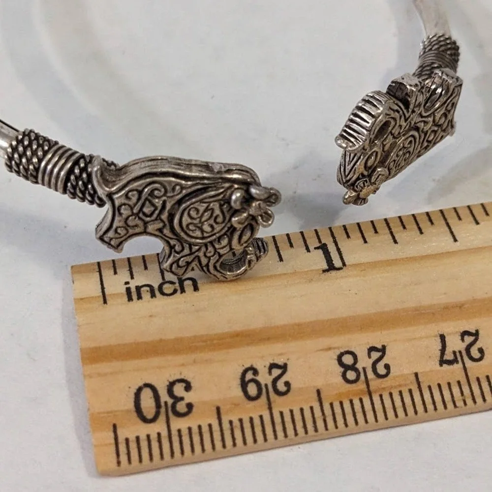 QVC Sterling Silver .925 Elephant Bypass Cuff Bracelet Antiqued Ornate Filigree